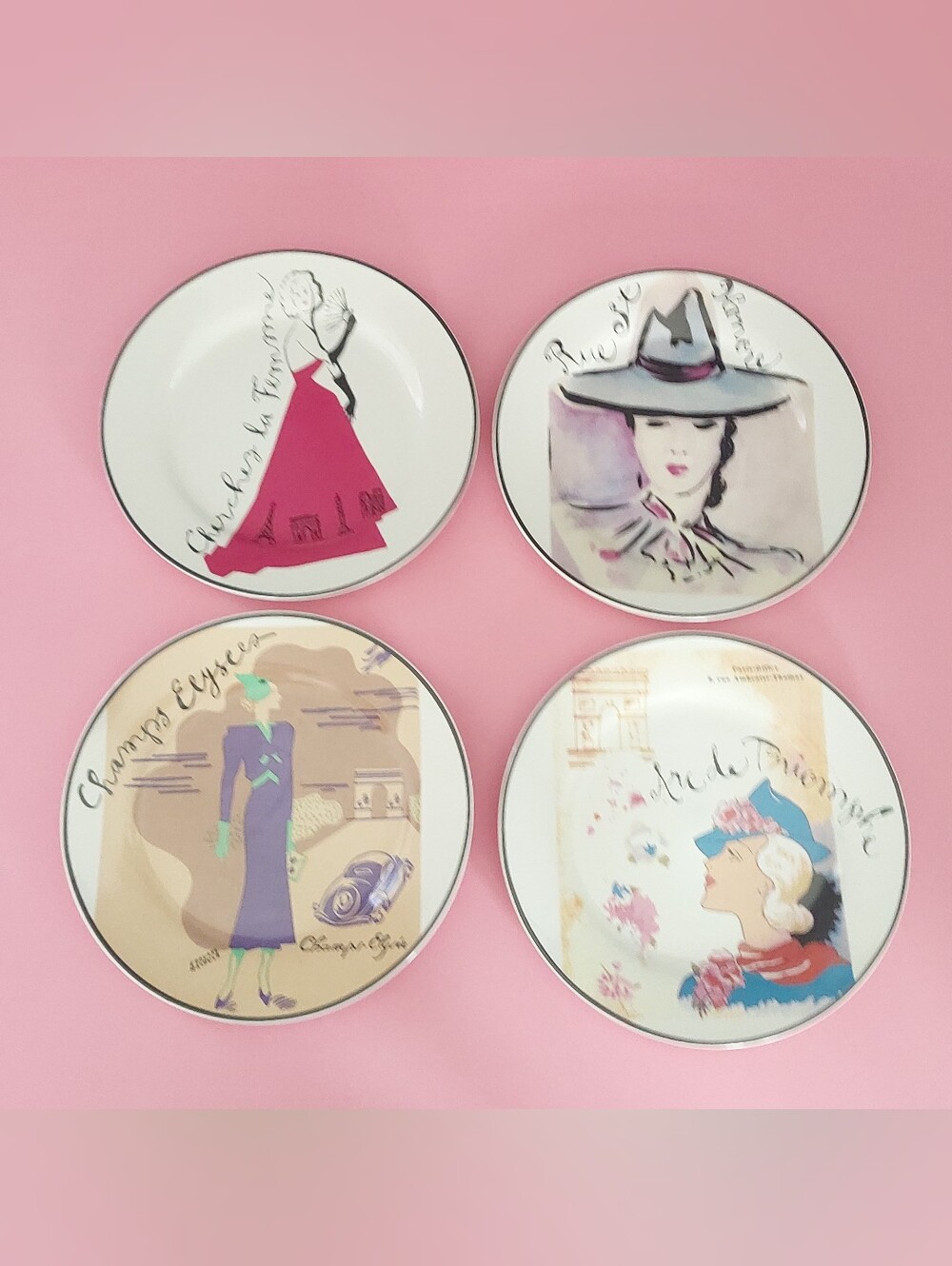 Vintage Rosanna Paris Fashion 8” Ceramic Plates Set of 4